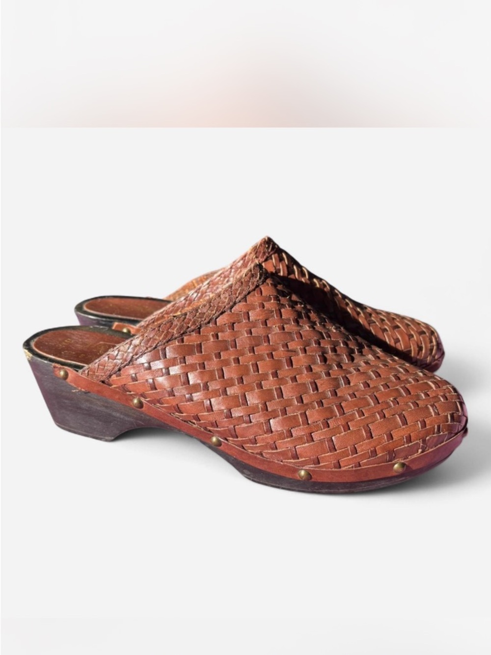 Woven Leather Slip-On Clog in Brown